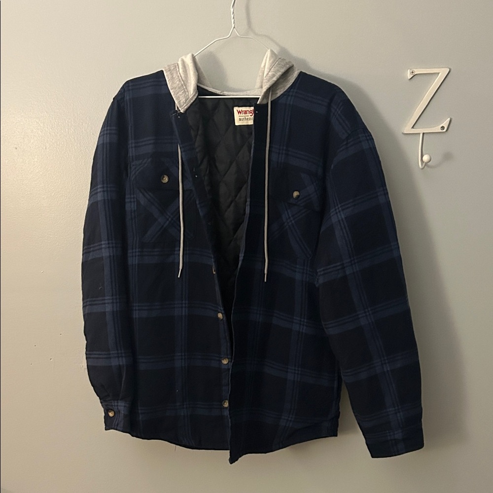 Wrangler Men's Navy Plaid Hooded Jacket